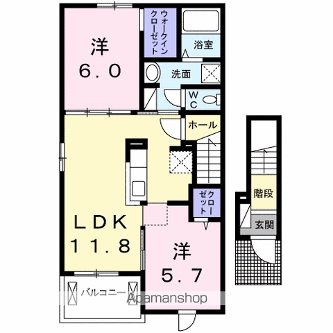 エヴェリーナⅢ(2LDK/2階)の間取り写真