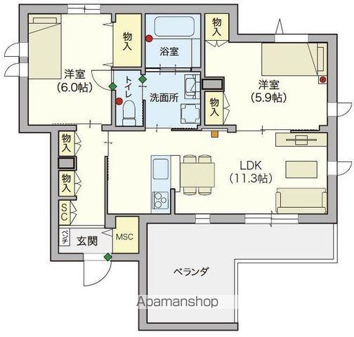 シニア限定ヘーベルVILLAGE 領家 ヘーベルヴィレッジ浦(2LDK/2階)の間取り写真