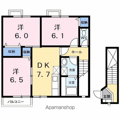 ハッピースクエアーⅡ(3DK/2階)の間取り写真