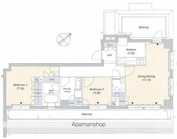 デュオフラッツ赤坂(2LDK/7階)の間取り写真