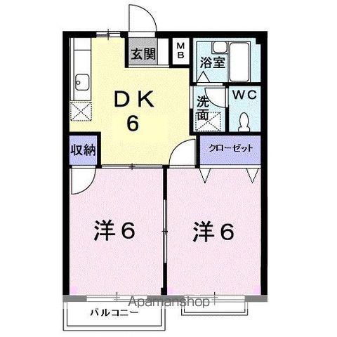 エルディム川西(2DK/2階)の間取り写真