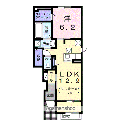 ヴェントセレーノⅡ(1LDK/1階)の間取り写真