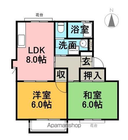 シャネルスィートA棟(2DK/2階)の間取り写真