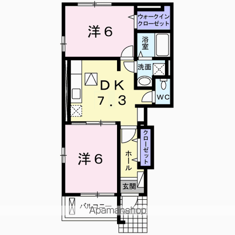 ウィステリア ブルームB(2DK/1階)の間取り写真