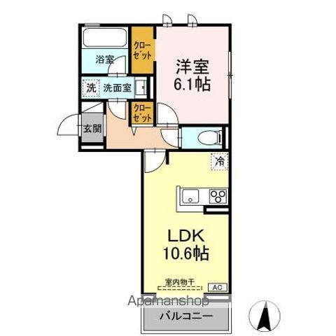 ヘシレ中御所(1LDK/3階)の間取り写真