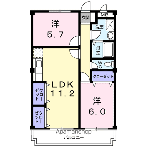 メゾンエトワールⅡ(2LDK/1階)の間取り写真