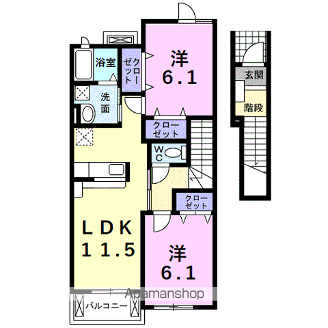 エスペランサ壱番館(2LDK/2階)の間取り写真
