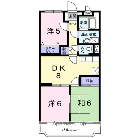 ファミールK向山Ⅱ(3DK/2階)の間取り写真