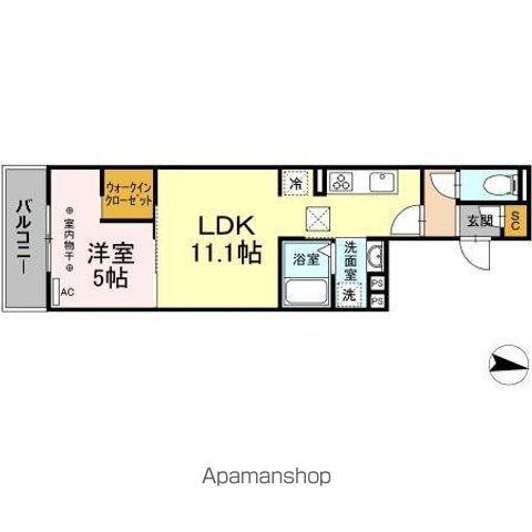 フェリシオ成子坂(1LDK/1階)の間取り写真