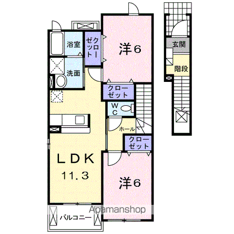 アラモードさくらⅣ(2LDK/2階)の間取り写真