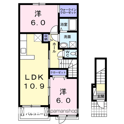 フレスクーラ蟻ヶ崎Ⅲ(2LDK/2階)の間取り写真