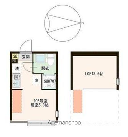 ハーモニーテラス春日町Ⅵ(ワンルーム/2階)の間取り写真