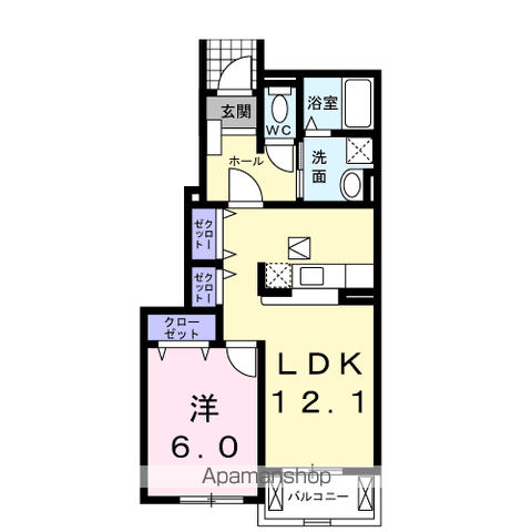 アルカンシエルB棟(1LDK/1階)の間取り写真