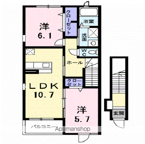 ヴァーチュ A(2LDK/2階)の間取り写真