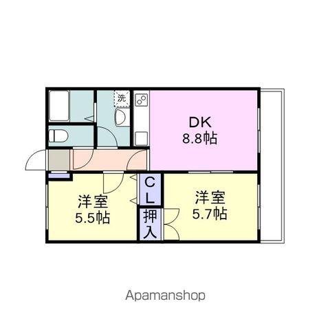 JRBハイツ室積(2DK/1階)の間取り写真