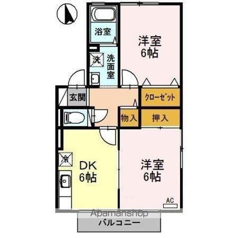 リヴェール B棟(2DK/2階)の間取り写真
