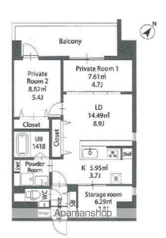 MODERN PALAZZO住吉(2SLDK/12階)の間取り写真