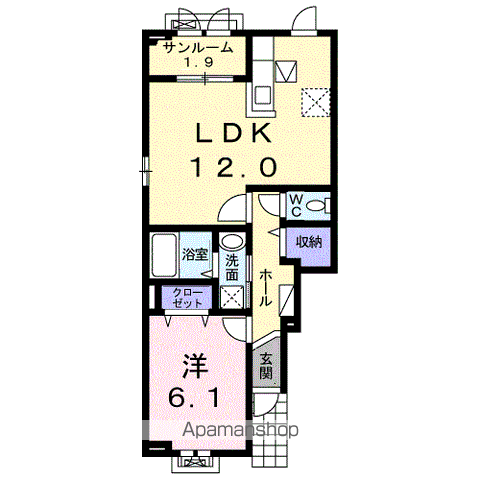 リッコ ハギノ(1LDK/1階)の間取り写真