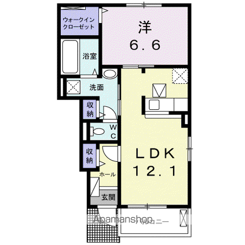 カナエールⅡ(1LDK/1階)の間取り写真