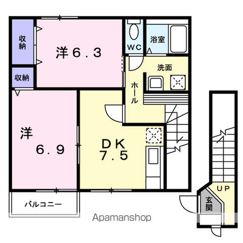 ユートピアヒラオA(2DK/2階)の間取り写真