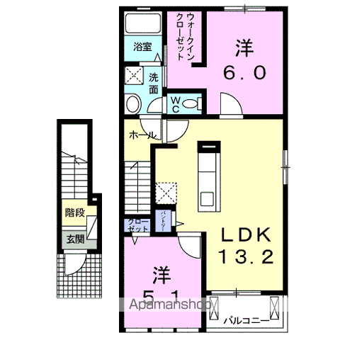 リジエール・フォレⅠ(2LDK/2階)の間取り写真