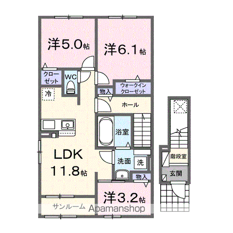 ヒカルサ金沢畝田東Ⅱ(2LDK/2階)の間取り写真