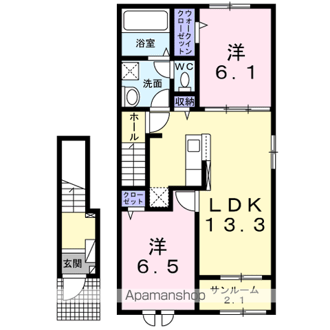 サヤーエ UⅡ(2LDK/2階)の間取り写真