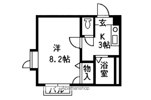 メゾンブランシェⅡ(1K/1階)の間取り写真
