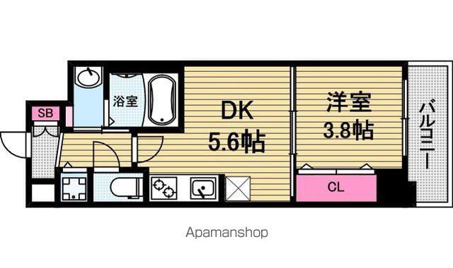 ラクラス本町東(1DK/4階)の間取り写真