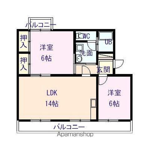角内マンション(2LDK/2階)の間取り写真