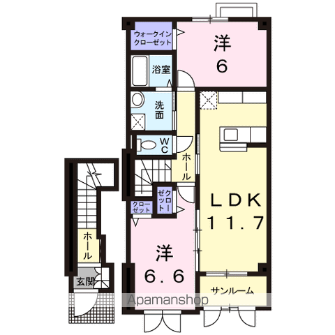 グレイス・ホタルガーデンA(2LDK/2階)の間取り写真