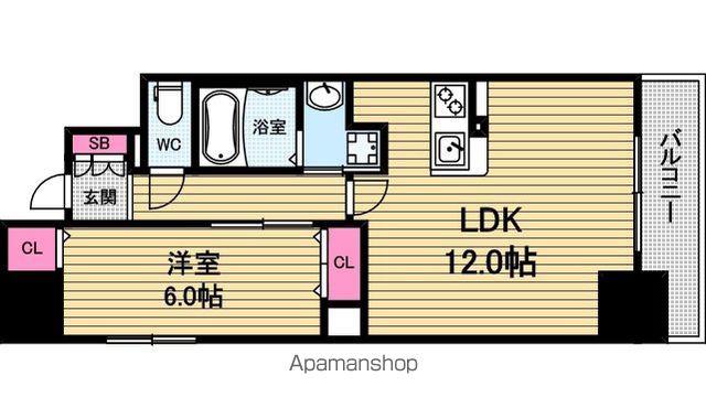 レジュールアッシュ谷町四丁目グランクラス(1LDK/9階)の間取り写真