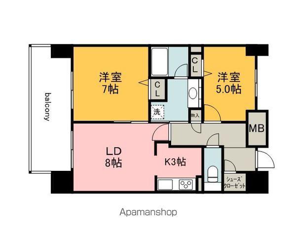シャトー広島(2LDK/12階)の間取り写真