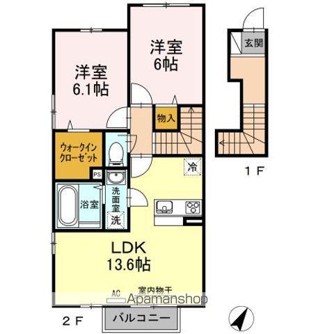 フェリスコートB棟(2LDK/2階)の間取り写真