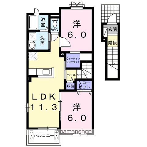 ヌーベル・ヴィラ(2LDK/2階)の間取り写真