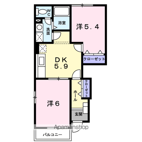 ポム・ド・テールA(2DK/1階)の間取り写真