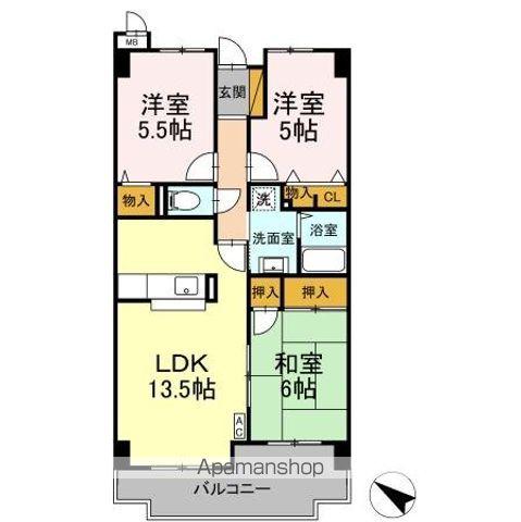 KSシャンブル(3LDK/5階)の間取り写真