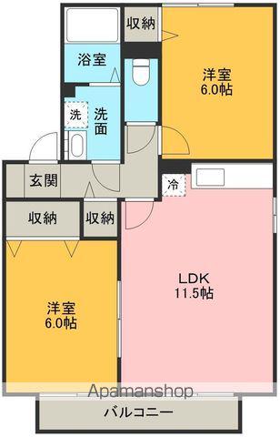 ウェルフェア櫛梨(2LDK/2階)の間取り写真