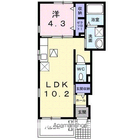 ルーエ Ⅱ(1LDK/1階)の間取り写真