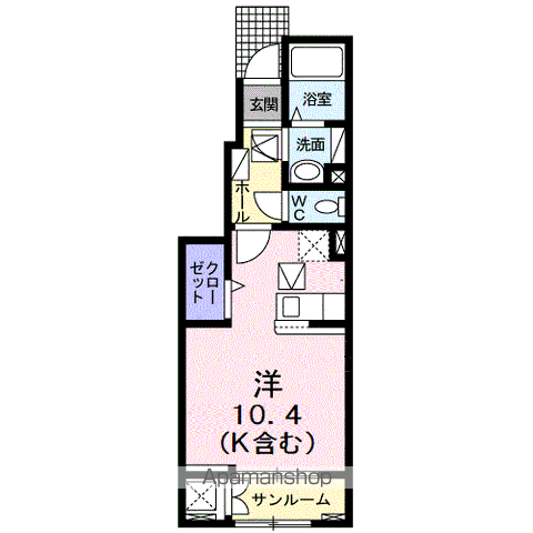 ルージュ・NⅡ(ワンルーム/1階)の間取り写真