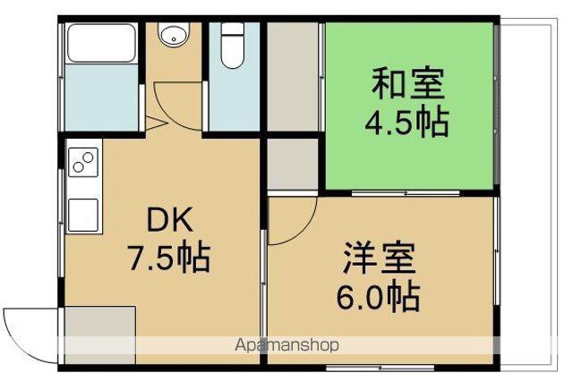 山下アパート1号棟(2DK/2階)の間取り写真