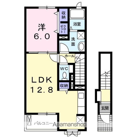 ハートフル結Ⅰ(1LDK/2階)の間取り写真