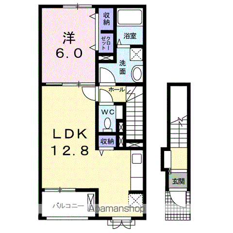 シャイニー(1LDK/2階)の間取り写真