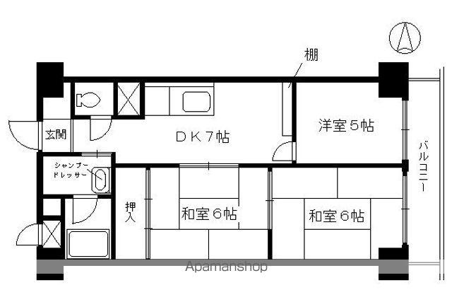 五条ローズハイツ(2LDK/7階)の間取り写真