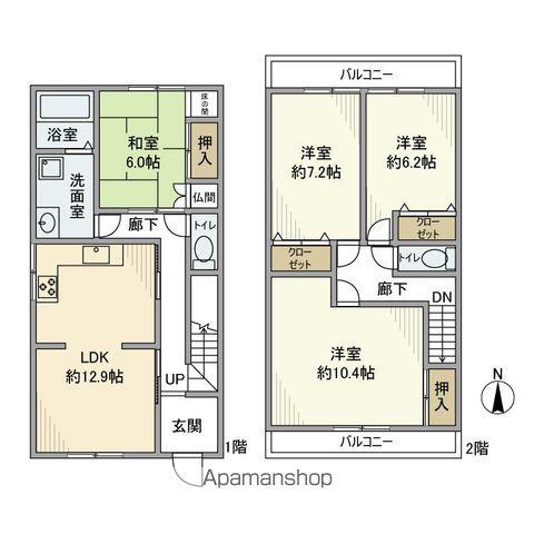 近鉄京都線 十条駅(近鉄) 徒歩5分 2階建 築34年(4LDK)の間取り写真