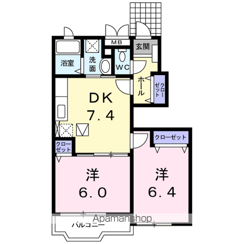 ローレルコート・Y(2DK/1階)の間取り写真