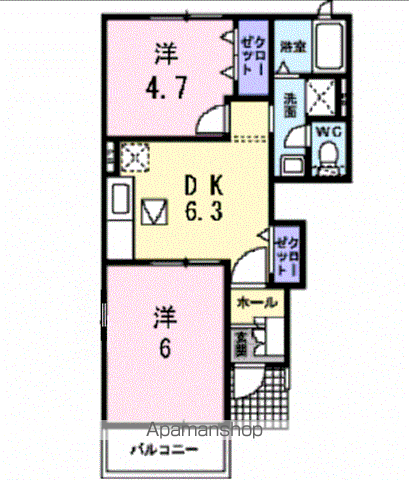 プラティークB(2DK/1階)の間取り写真