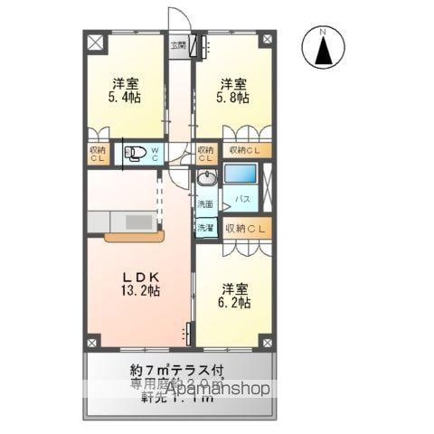 ガーデンヒルズ(3LDK/1階)の間取り写真