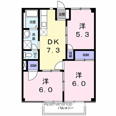 カレントハウスⅡC(3DK/1階)の間取り写真