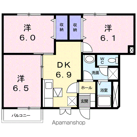 ソレアードⅠ(3DK/1階)の間取り写真